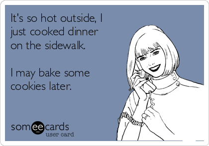 It's so hot outside, I
just cooked dinner
on the sidewalk.

I may bake some
cookies later.