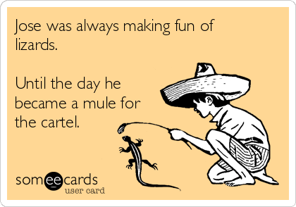 Jose was always making fun of
lizards.

Until the day he
became a mule for
the cartel.