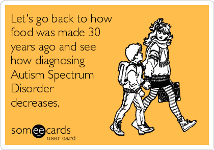 Let's go back to how
food was made 30
years ago and see
how diagnosing
Autism Spectrum
Disorder
decreases.