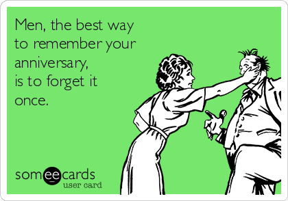 Men, the best way 
to remember your
anniversary,
is to forget it
once.