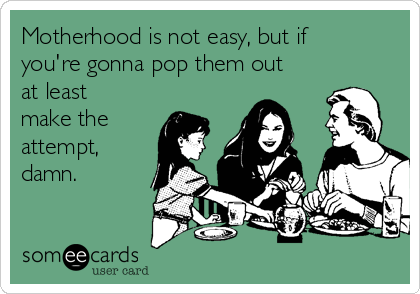 Motherhood is not easy, but if
you're gonna pop them out
at least
make the
attempt,
damn.
