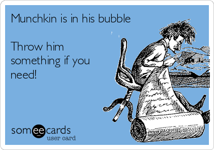 Munchkin is in his bubble

Throw him
something if you
need!