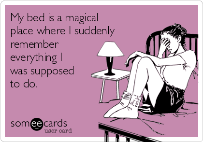 My bed is a magical
place where I suddenly
remember
everything I
was supposed
to do.