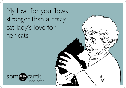 My love for you flows
stronger than a crazy
cat lady's love for
her cats. 