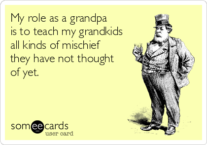 My role as a grandpa 
is to teach my grandkids
all kinds of mischief
they have not thought
of yet.