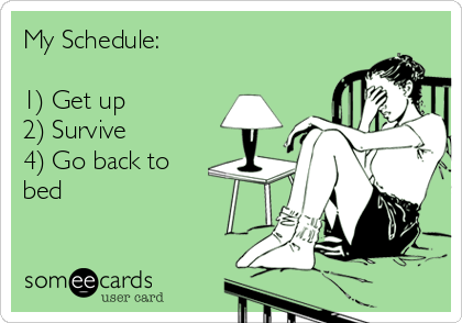 My Schedule:

1) Get up
2) Survive
4) Go back to
bed