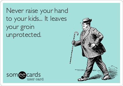 Never raise your hand
to your kids... It leaves
your groin
unprotected.
