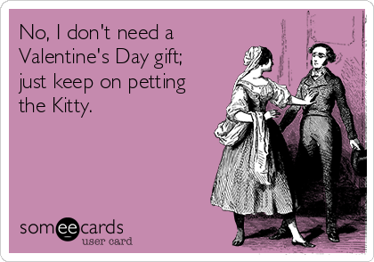 No, I don't need a
Valentine's Day gift;
just keep on petting
the Kitty.