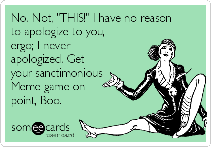 No Not This I Have No Reason To Apologize To You Ergo I Never Apologized Get Your Sanctimonious Meme Game On Point Boo Breakup Ecard