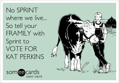 No SPRINT
where we live...
So tell your
FRAMILY with
Sprint to
VOTE FOR
KAT PERKINS