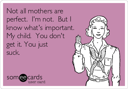 Not all mothers are
perfect.  I'm not.  But I
know what's important.
My child.  You don't
get it. You just
suck.