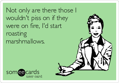 Not only are there those I
wouldn't piss on if they
were on fire, I'd start
roasting
marshmallows. 