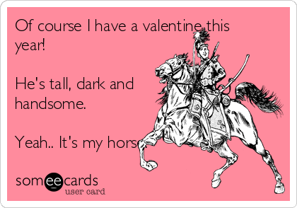 Of course I have a valentine this
year!

He's tall, dark and
handsome.

Yeah.. It's my horse.