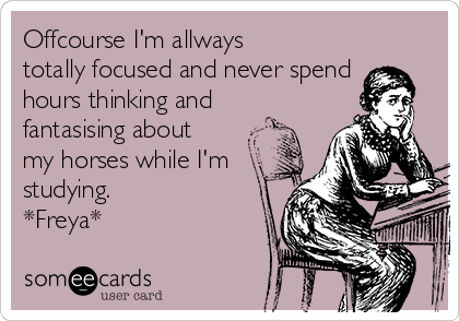 Offcourse I'm allways
totally focused and never spend
hours thinking and
fantasising about
my horses while I'm
studying.                  
*Freya*