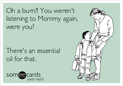 Oh a burn?! You weren't 
listening to Mommy again,
were you? 


There's an essential
oil for that.