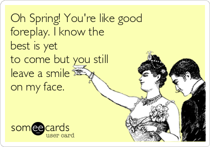 Oh Spring! You're like good
foreplay. I know the
best is yet
to come but you still
leave a smile
on my face. 