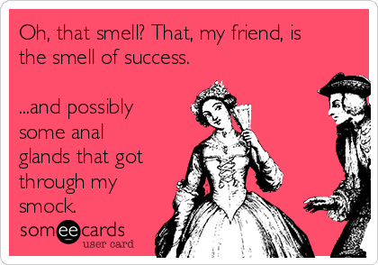 Oh, that smell? That, my friend, is
the smell of success. 

...and possibly
some anal
glands that got
through my
smock.