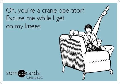 Oh, you're a crane operator?
Excuse me while I get
on my knees.