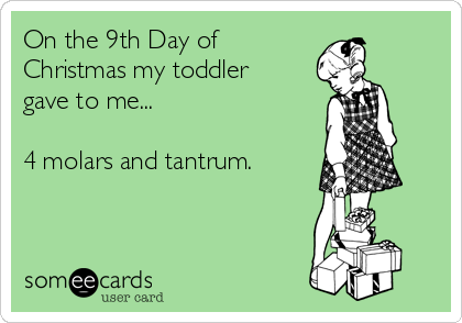 On the 9th Day of
Christmas my toddler
gave to me...

4 molars and tantrum. 