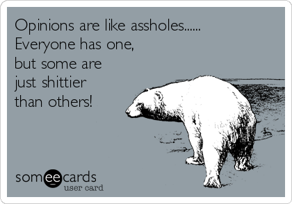 Opinions are like assholes......
Everyone has one, 
but some are
just shittier 
than others!