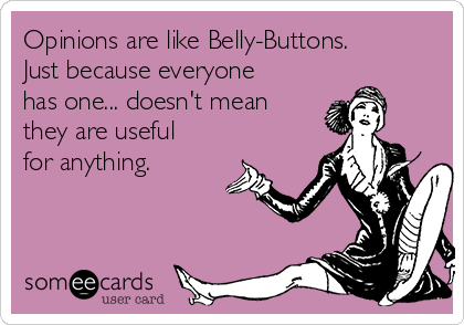 Opinions are like Belly-Buttons.
Just because everyone
has one... doesn't mean
they are useful
for anything. 