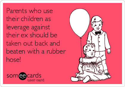 Parents who use
their children as
leverage against
their ex should be
taken out back and
beaten with a rubber
hose!