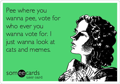 Pee where you
wanna pee, vote for
who ever you
wanna vote for. I
just wanna look at
cats and memes.
