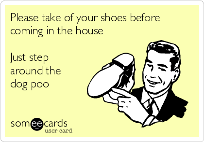 Please take of your shoes before
coming in the house

Just step
around the
dog poo