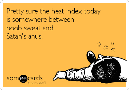 Pretty sure the heat index today
is somewhere between
boob sweat and
Satan's anus.