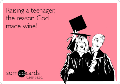 Raising a teenager;
the reason God
made wine! 