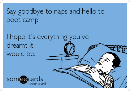 Say goodbye to naps and hello to
boot camp. 

I hope it's everything you've
dreamt it
would be.