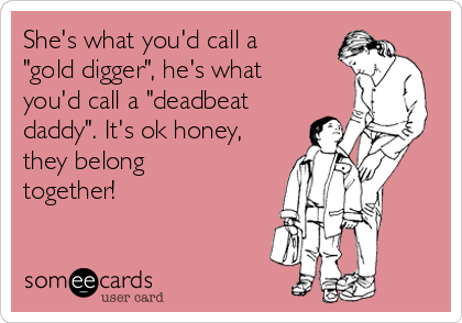 She's what you'd call a gold digger, he's what you'd call a deadbeat  daddy. It's ok honey, they belong together!