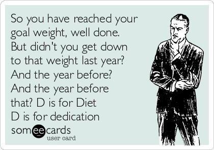 So you have reached your
goal weight, well done.
But didn't you get down
to that weight last year?
And the year before?
And the year before
that? D is for Diet
D is for dedication