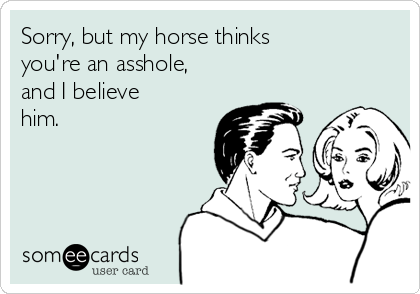 Sorry, but my horse thinks 
you're an asshole,
and I believe
him.