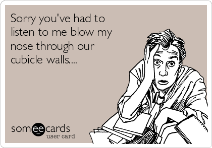 Sorry you've had to
listen to me blow my
nose through our
cubicle walls....
