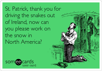 St. Patrick, thank you for
driving the snakes out
of Ireland, now can
you please work on
the snow in
North America?