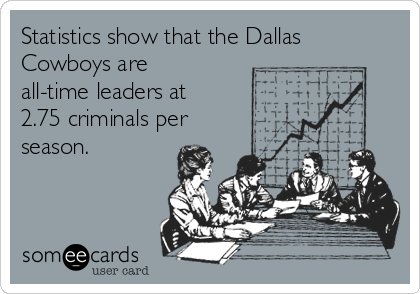 Statistics show that the Dallas
Cowboys are
all-time leaders at
2.75 criminals per
season.