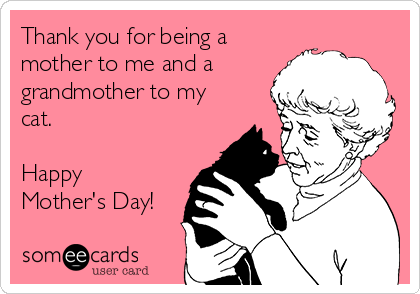 Thank you for being a
mother to me and a 
grandmother to my
cat.

Happy
Mother's Day!