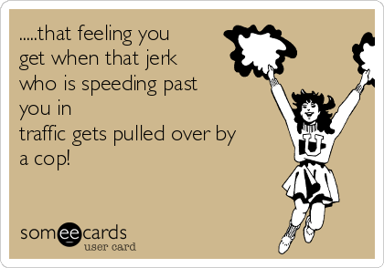 .....that feeling you
get when that jerk
who is speeding past
you in
traffic gets pulled over by
a cop!