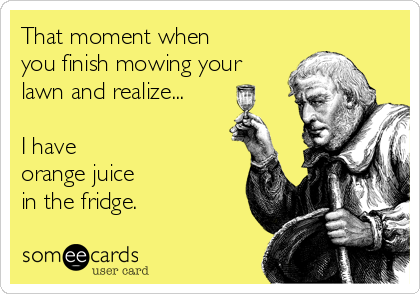 That moment when
you finish mowing your
lawn and realize...

I have
orange juice
in the fridge.