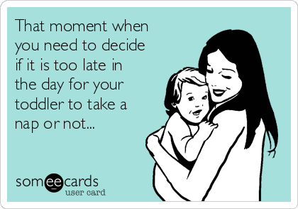 That moment when
you need to decide
if it is too late in
the day for your
toddler to take a
nap or not...