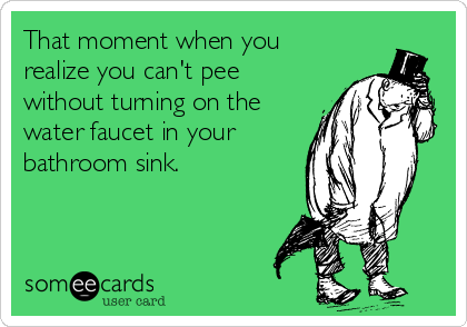 That moment when you
realize you can't pee
without turning on the
water faucet in your
bathroom sink.