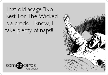 That old adage "No
Rest For The Wicked"
is a crock.  I know, I
take plenty of naps!!