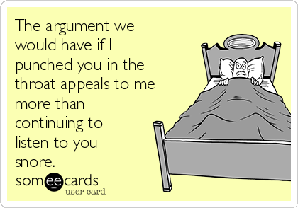 The argument we
would have if I
punched you in the
throat appeals to me
more than
continuing to
listen to you
snore. 