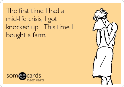 The first time I had a
mid-life crisis, I got
knocked up.  This time I
bought a farm.