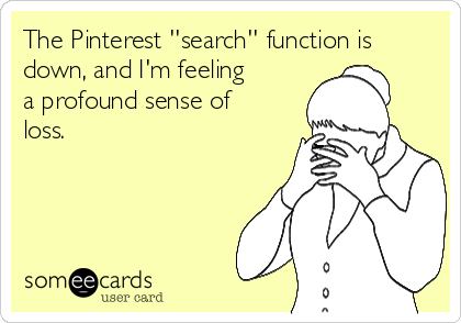 The Pinterest ''search'' function is
down, and I'm feeling
a profound sense of
loss. 