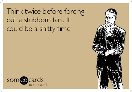Think twice before forcing
out a stubborn fart. It
could be a shitty time.