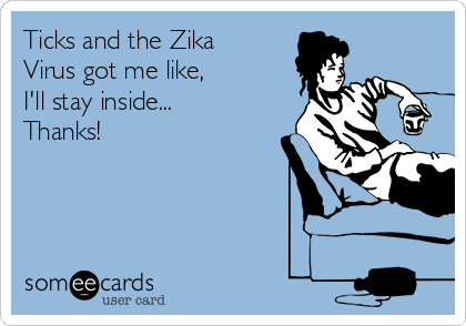 Ticks and the Zika
Virus got me like,  
I'll stay inside...
Thanks!   