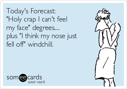 Today's Forecast:
"Holy crap I can't feel 
my face" degrees....
plus "I think my nose just
fell off" windchill.