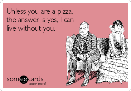 Unless you are a pizza,
the answer is yes, I can
live without you. 